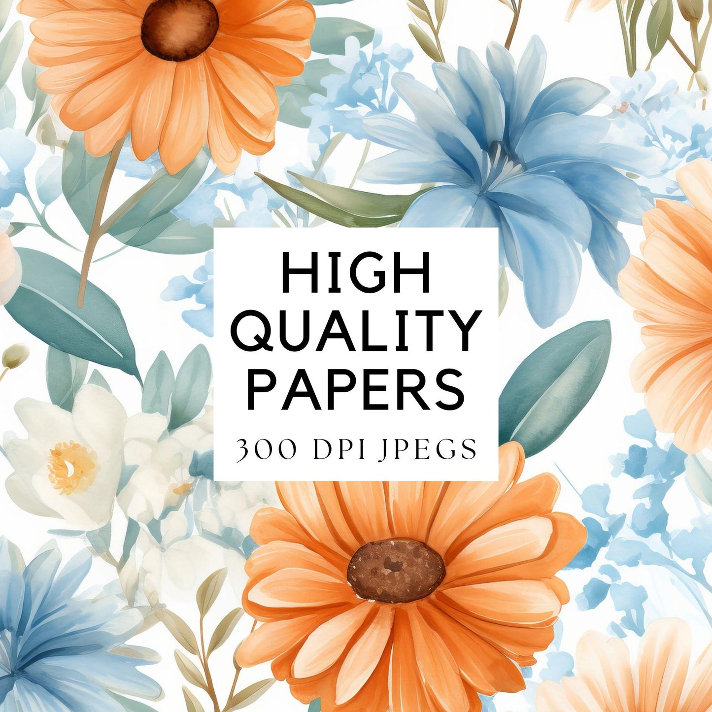 Rustic Terracotta & Dusty Blue Floral Digital Papers