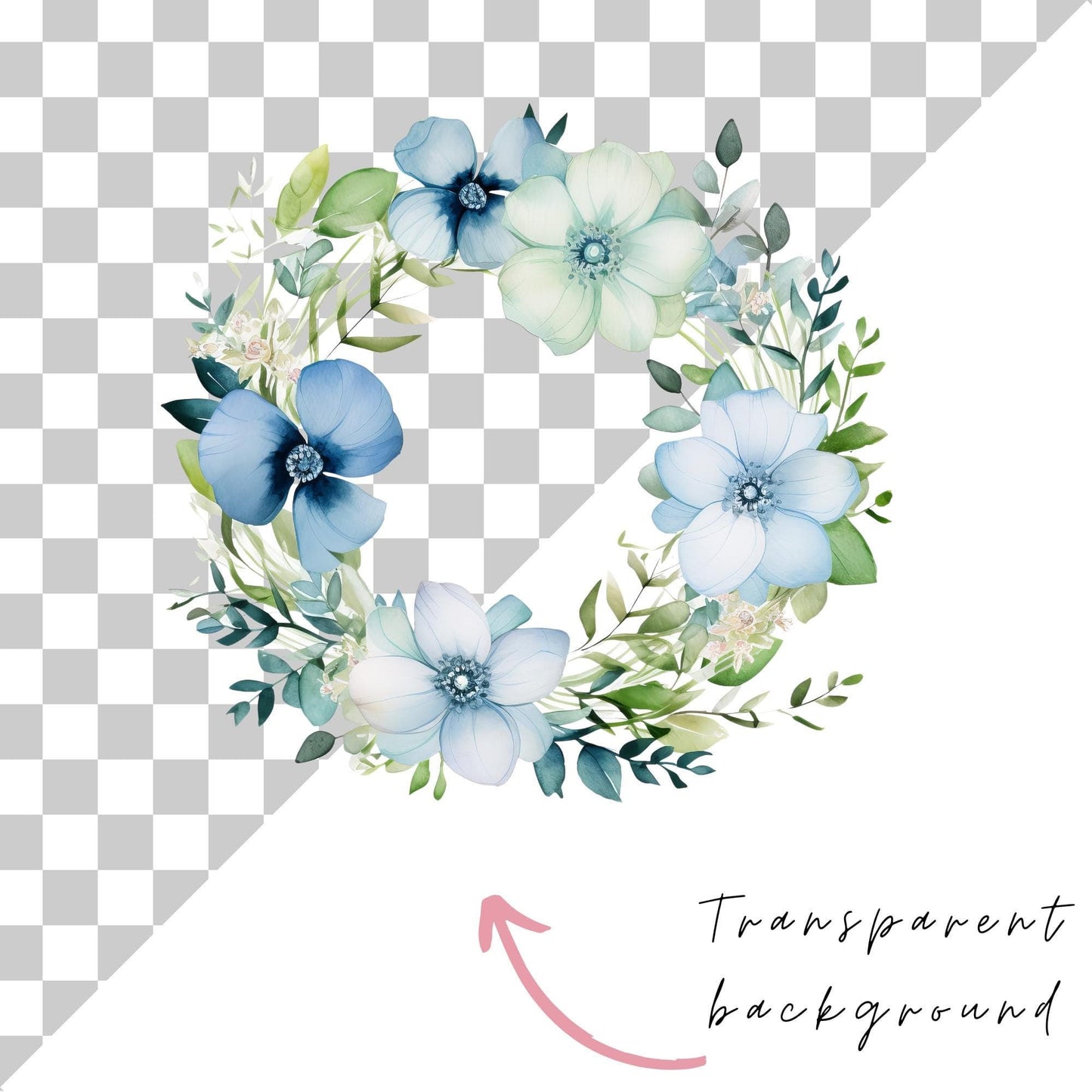 Blue Floral Wreath Clipart Single