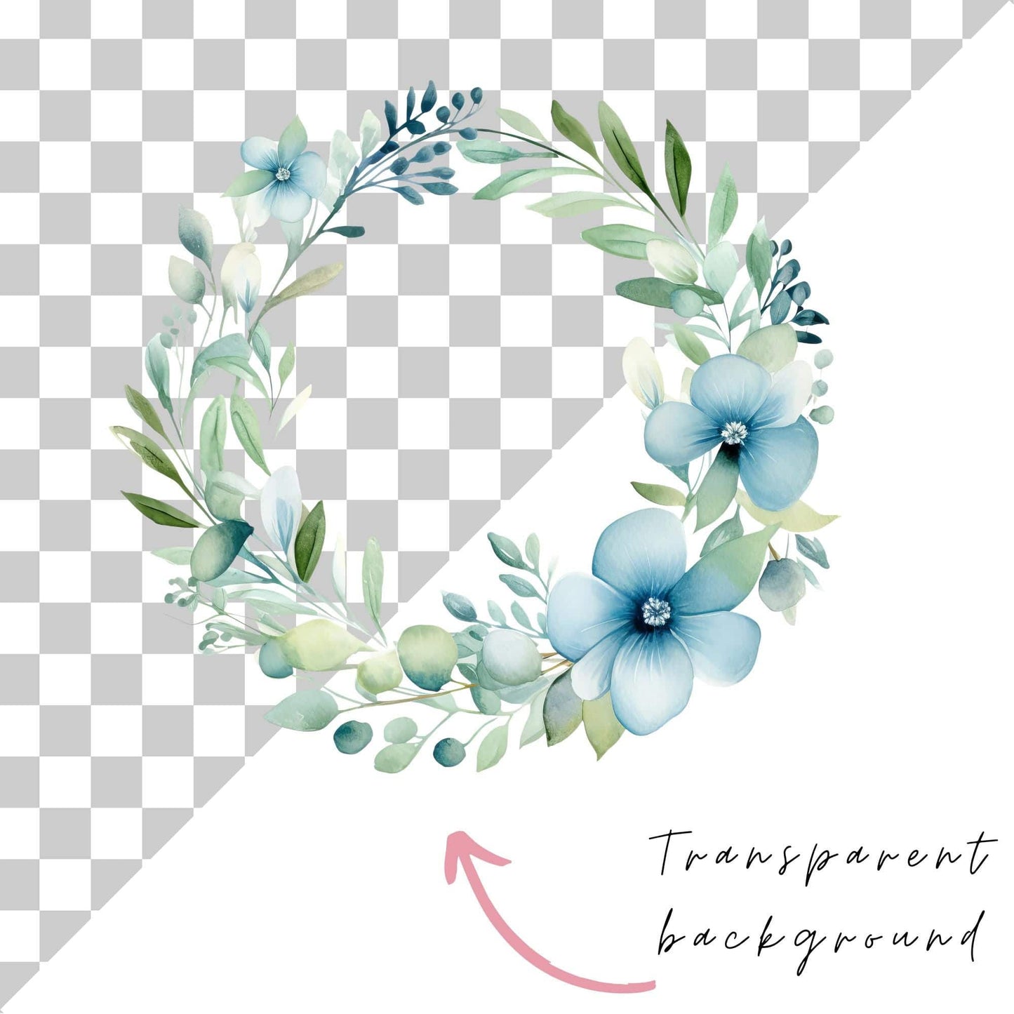 Blue Floral Wreath Clipart Single