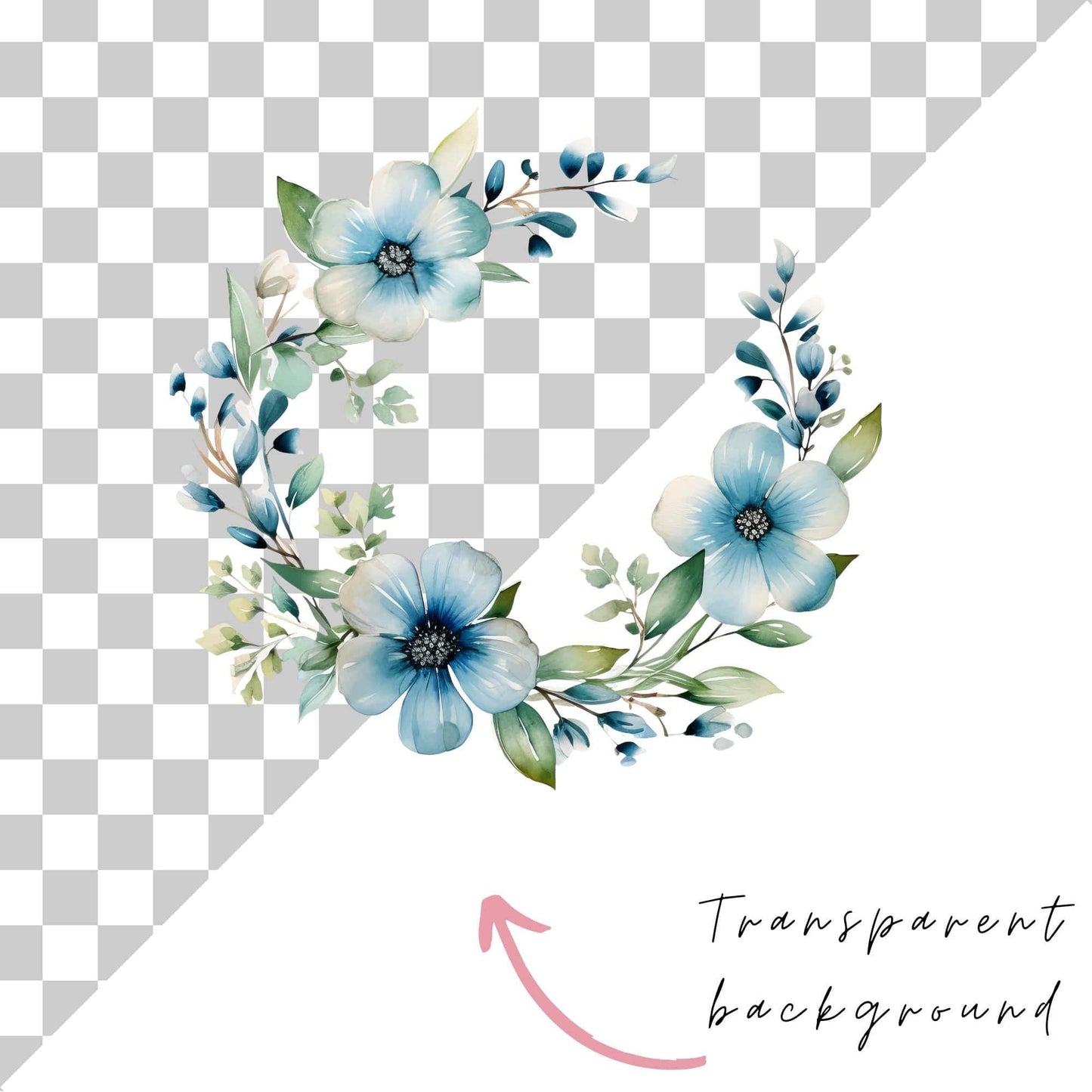 Blue Floral Wreath Clipart Single