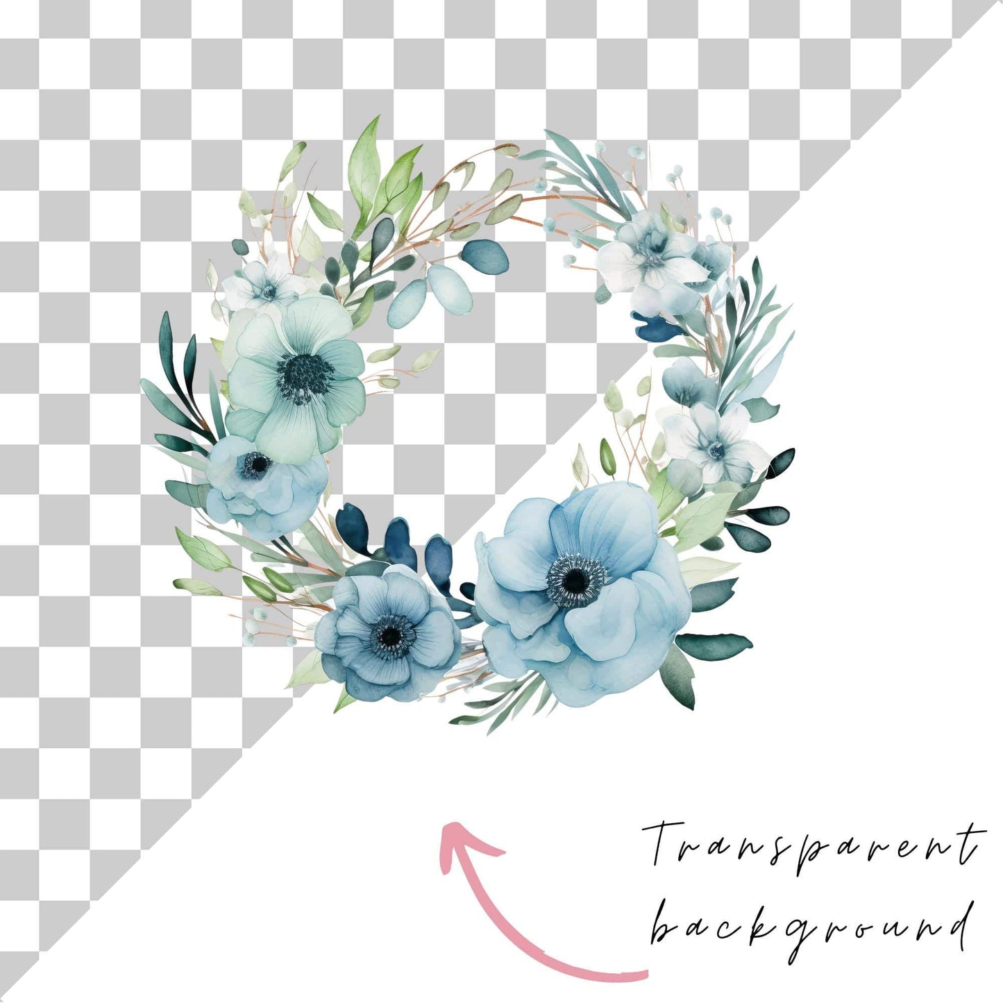 Blue Floral Wreath Clipart Single