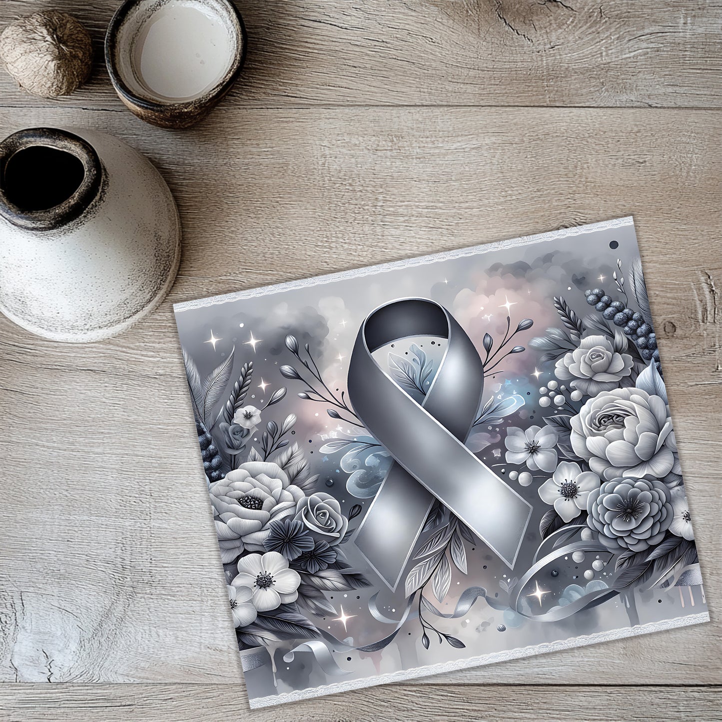 Brain Cancer Awareness Tumbler Wrap PNG | Grey Ribbon Sublimation