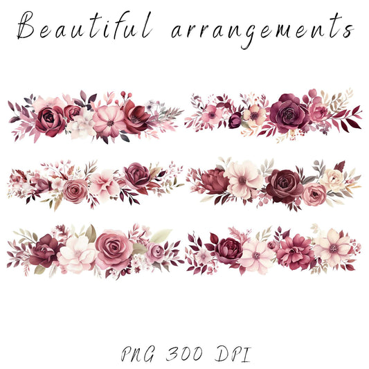 Burgundy and Blush Floral clipart pack