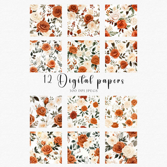 Burnt Orange & Ivory Digital Papers