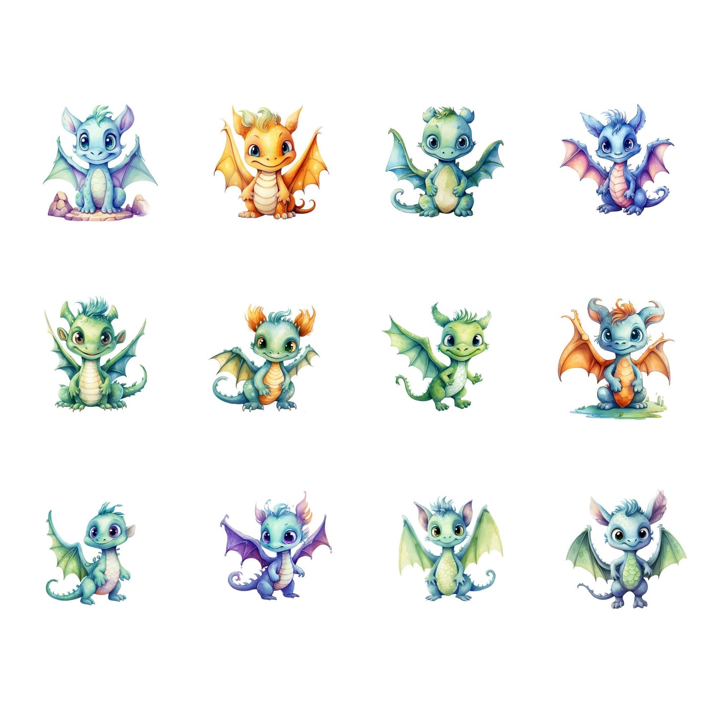 Watercolor Cute Dragon Clipart