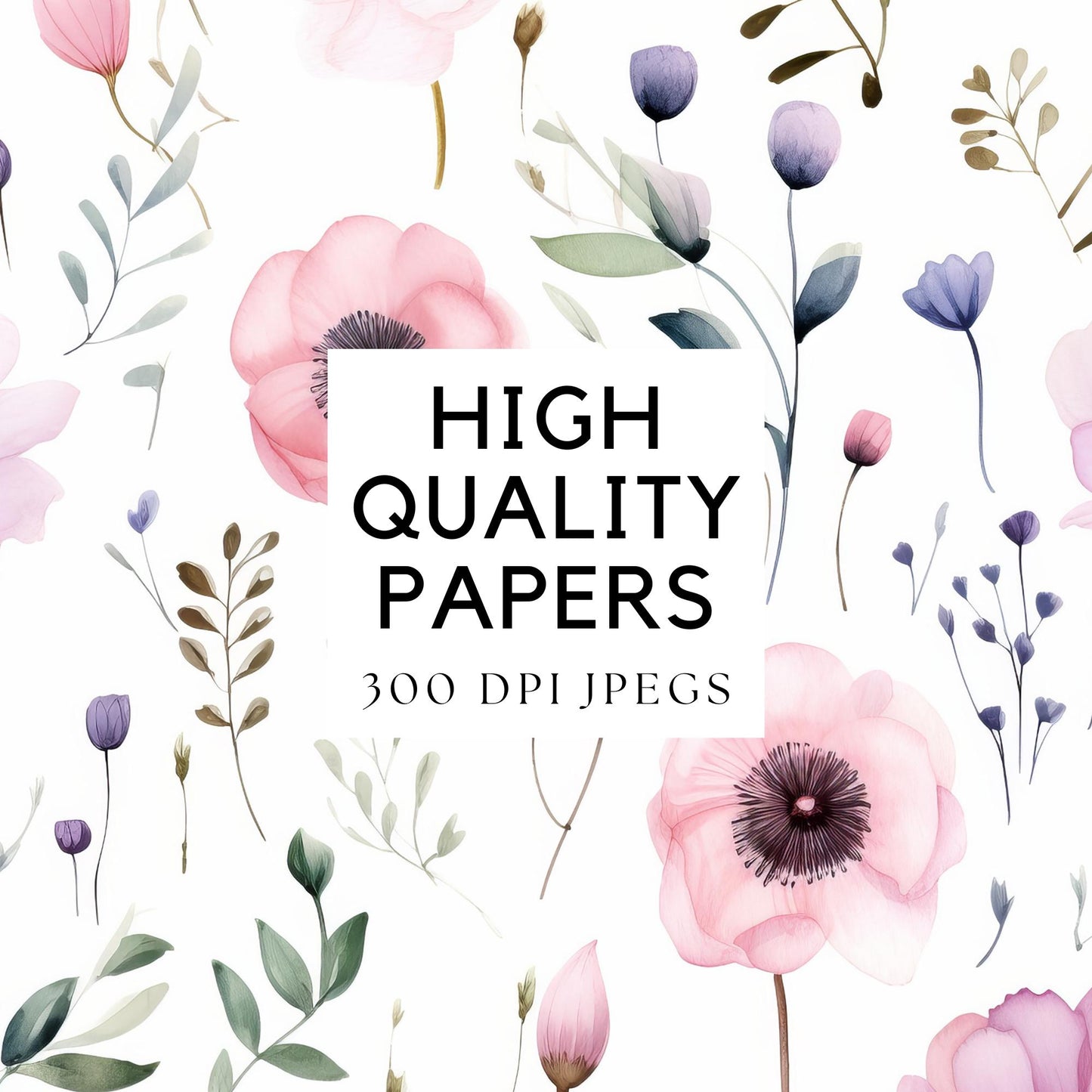 Pastel Pink Boho Wildflowers Digital Papers