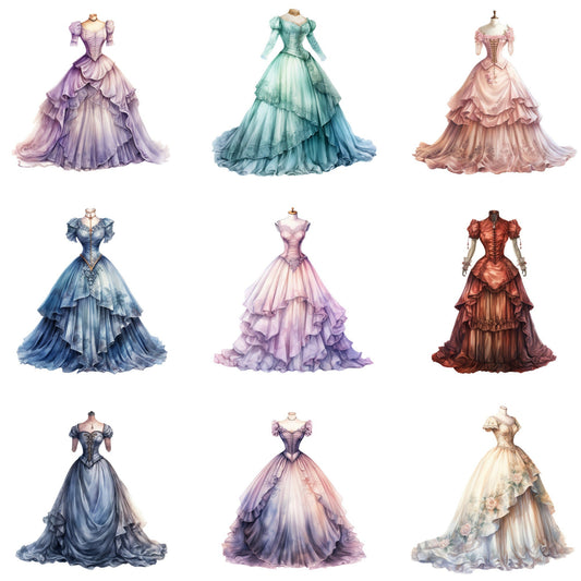Watercolor Victorian Dress Clipart