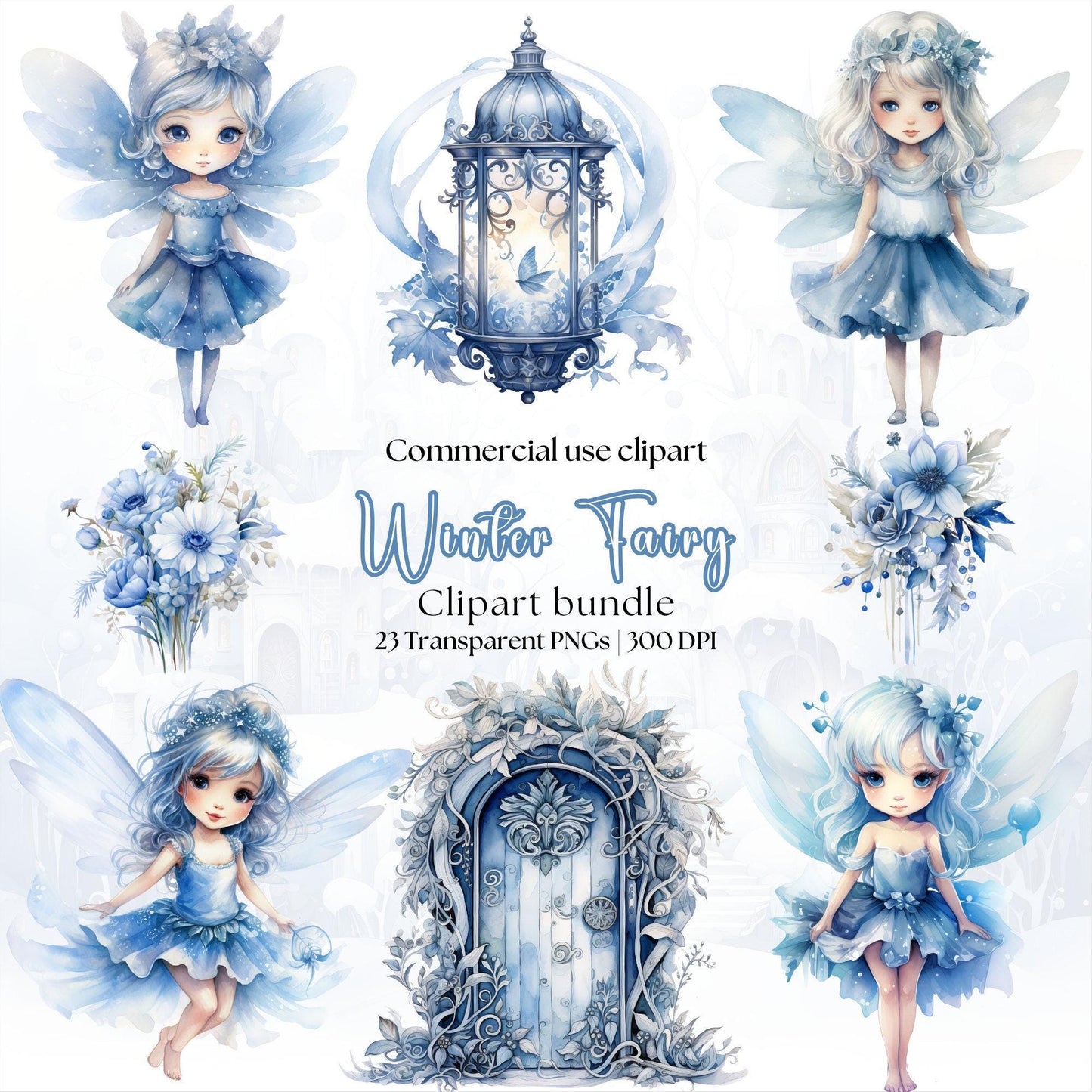 Watercolor Winter Fairy Clipart