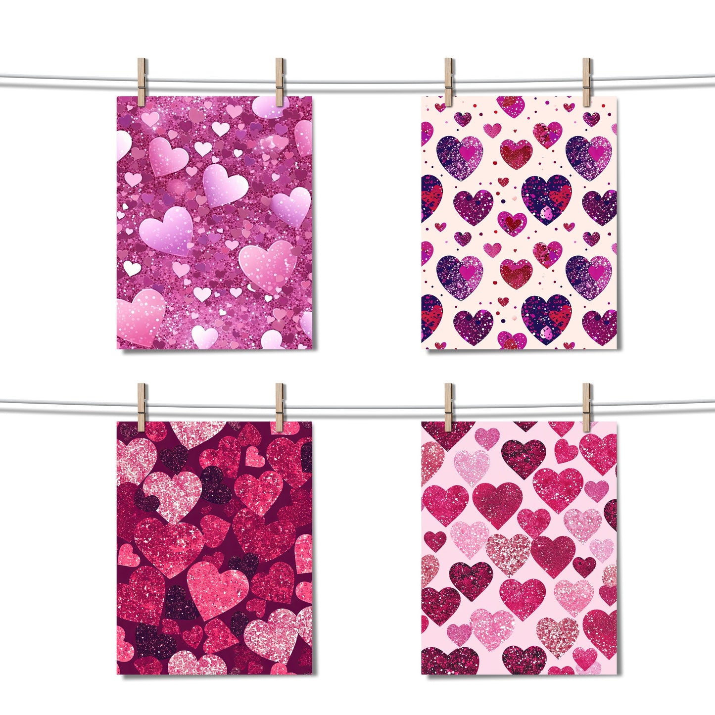 Valentine's Day Glitter Hearts Seamless Pattern