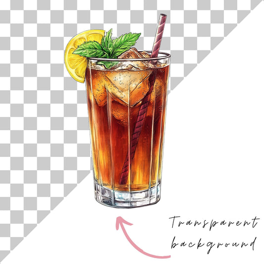 Clipart individual de té helado Long Island en acuarela