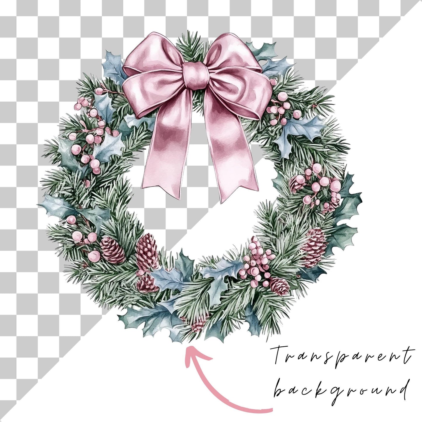 Preppy Pink Christmas Wreath Clipart