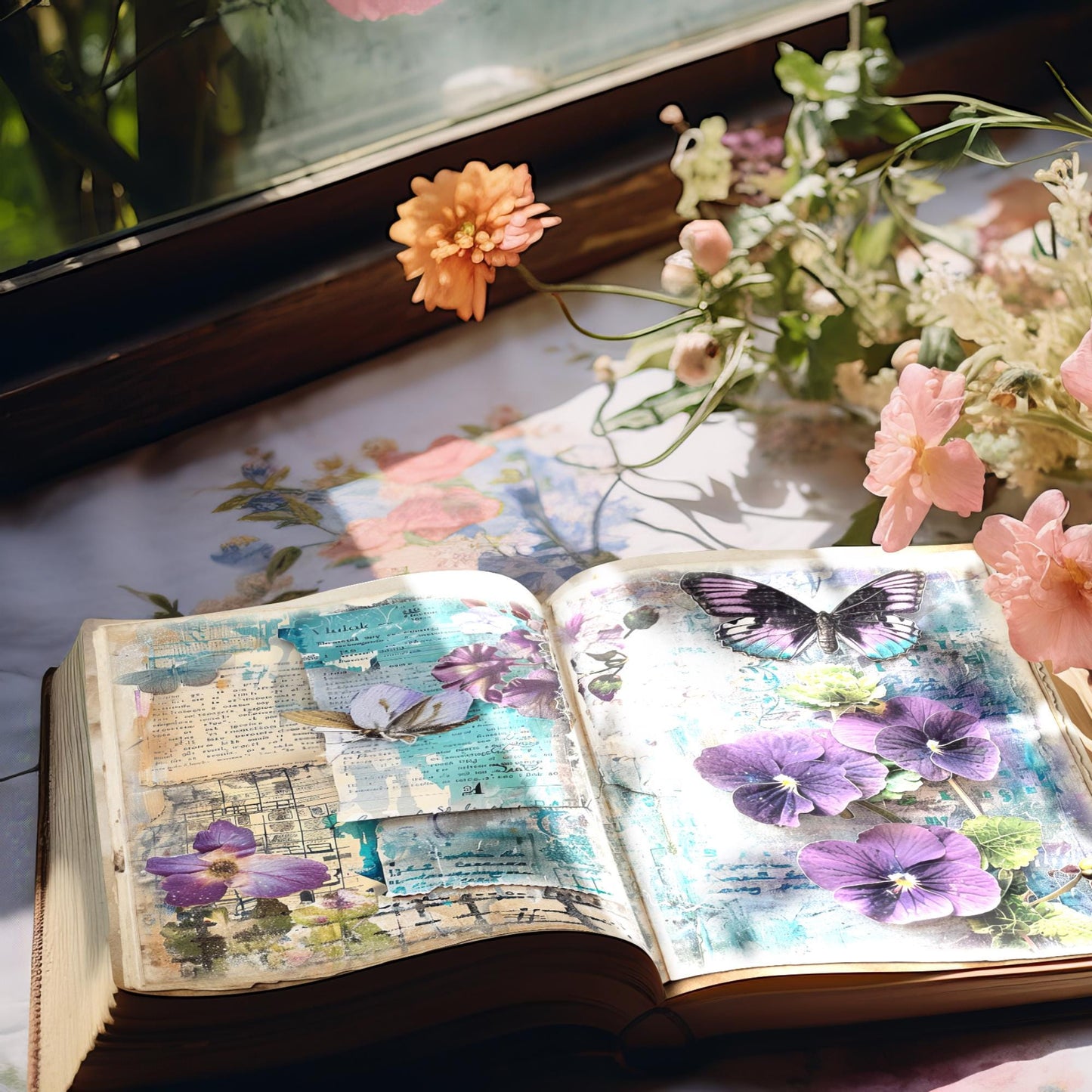 Purple and Teal Floral Junk Journal Pages Vol 4
