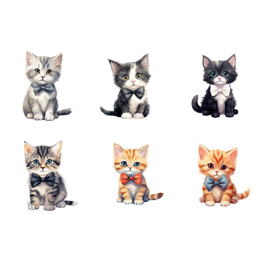 Watercolor Cute Kittens with Bow Ties Clipart