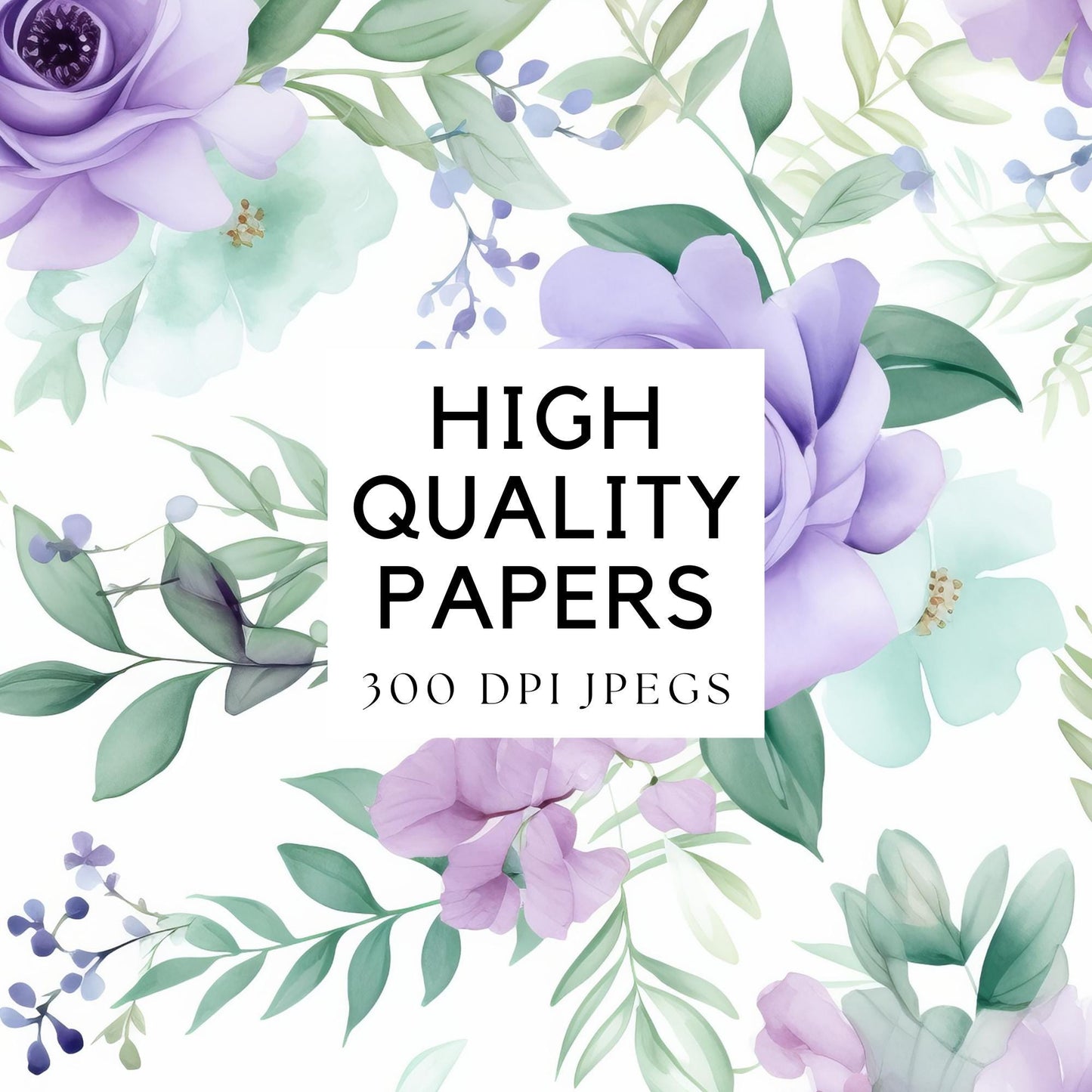Purple and Mint Green Floral Digital Papers