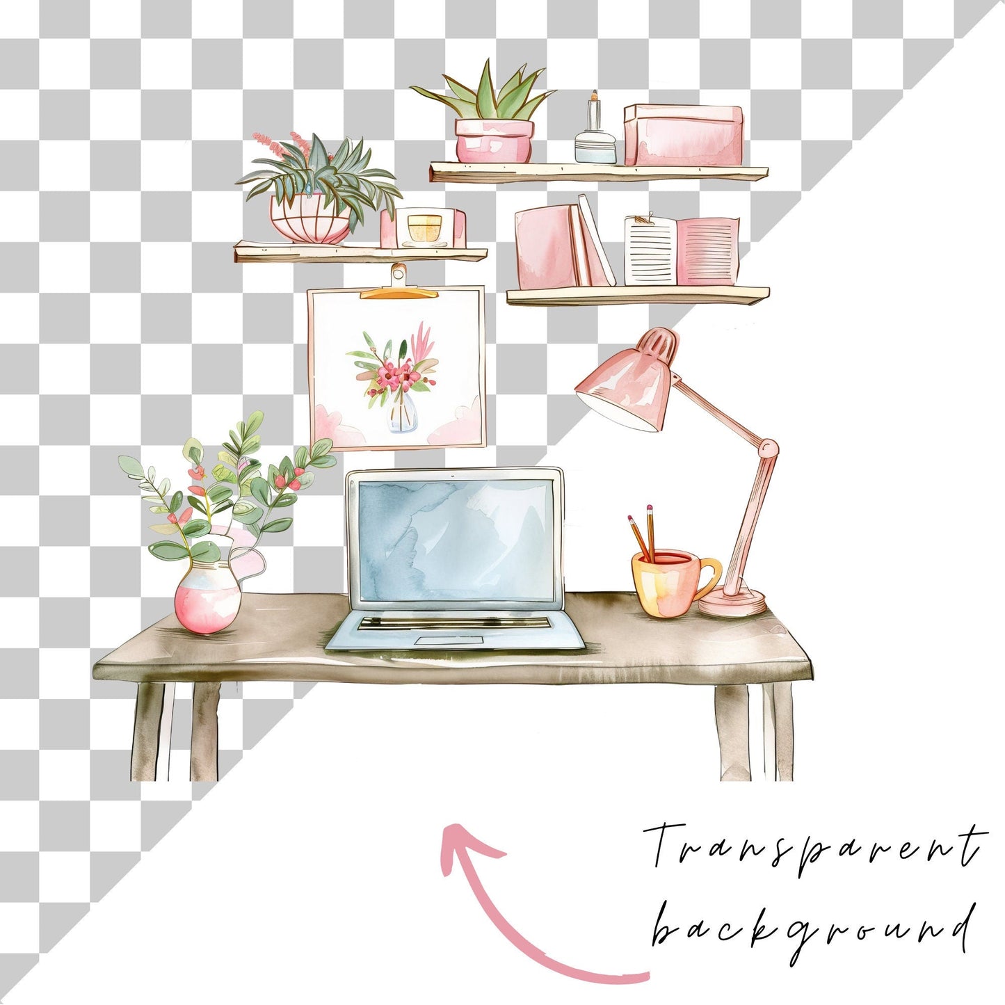 Watercolor Blush Pink Planner Chick Clipart