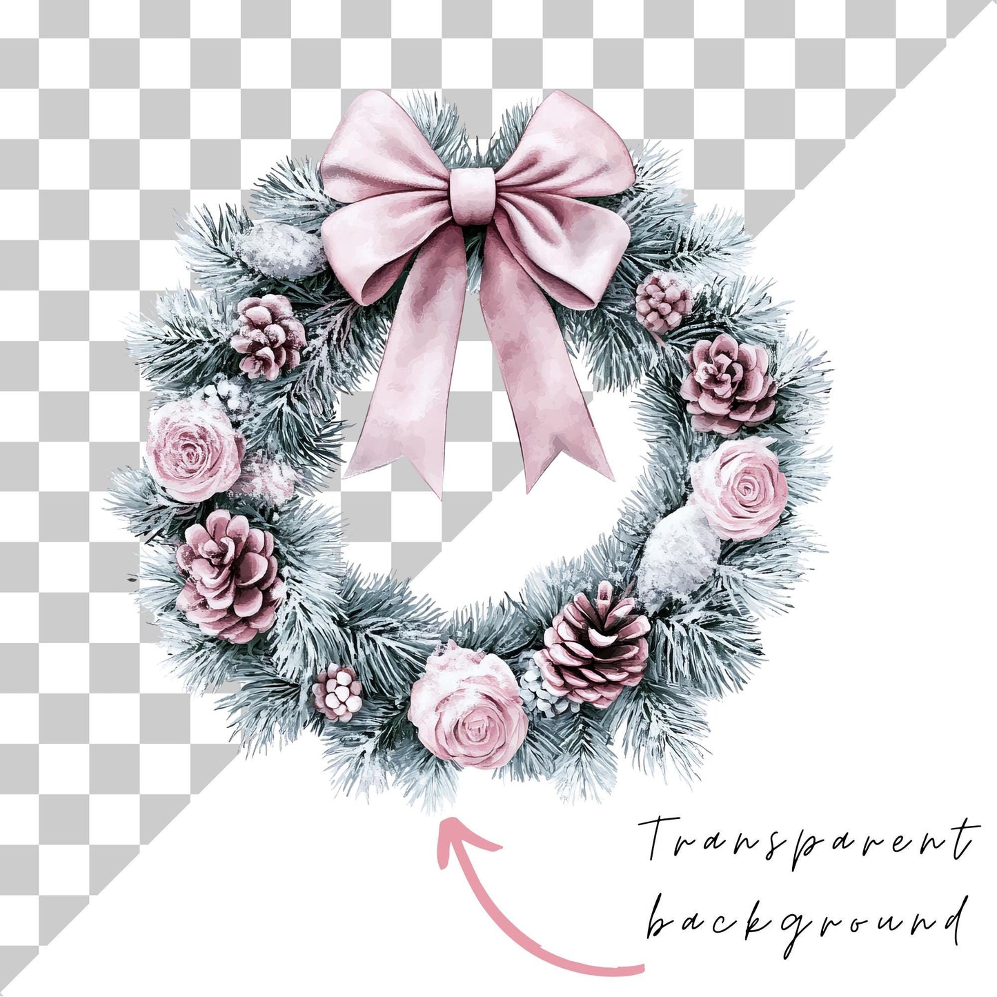 Clipart de corona navideña rosa preppy