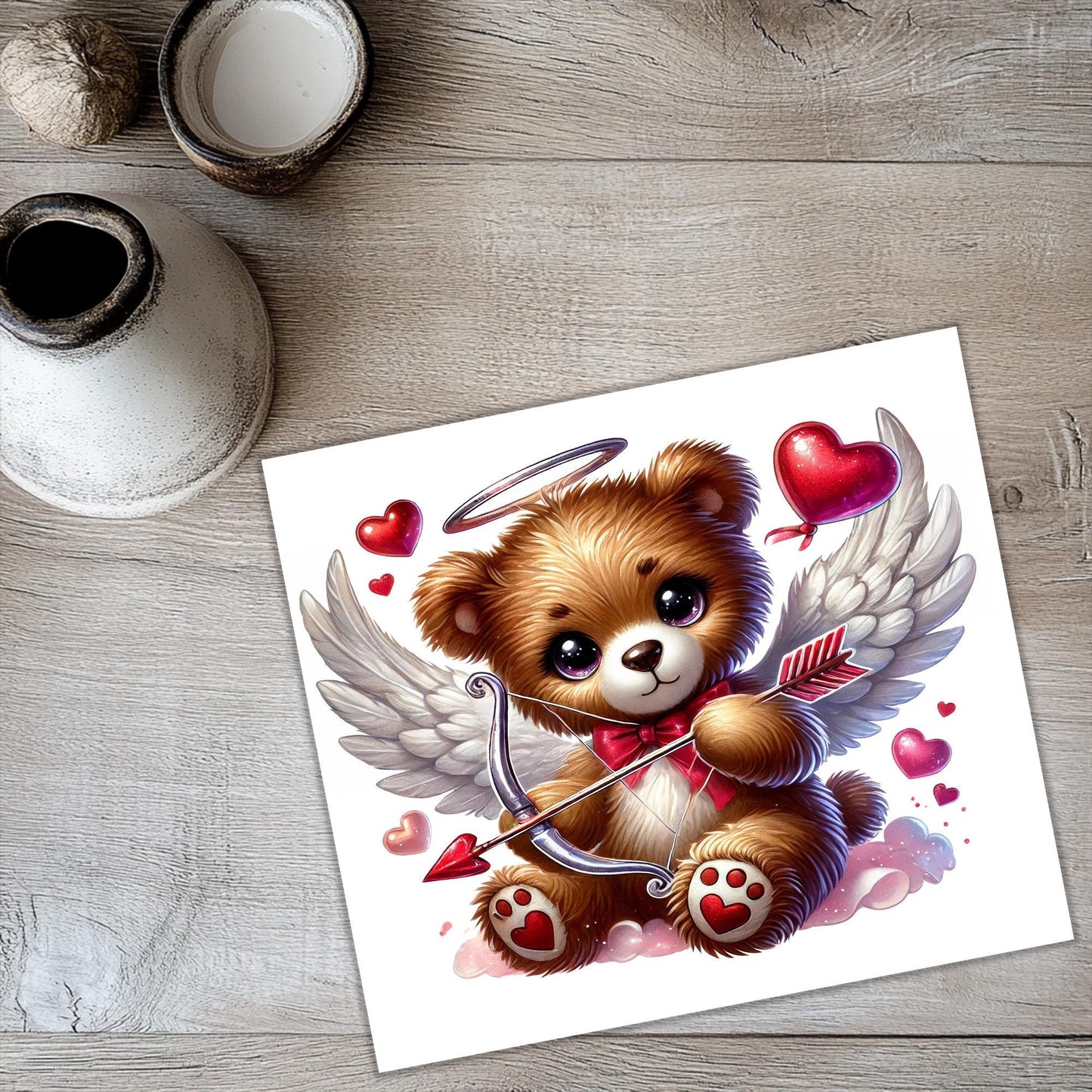 a picture of a teddy bear with a bow and arrow