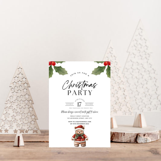 Watercolor Christmas Teddy Bear Clipart