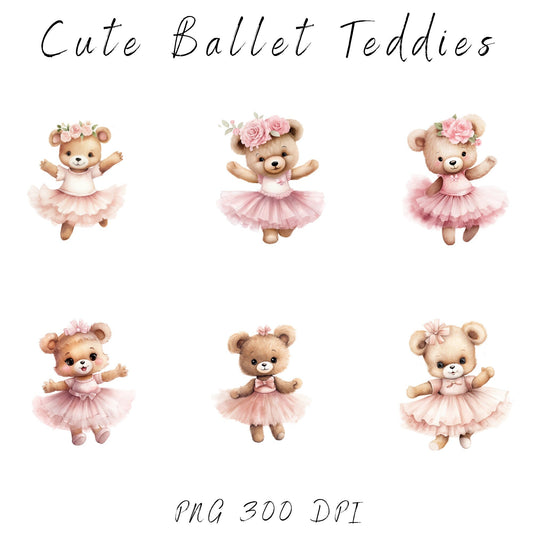 Watercolor Ballerina Teddy Clipart