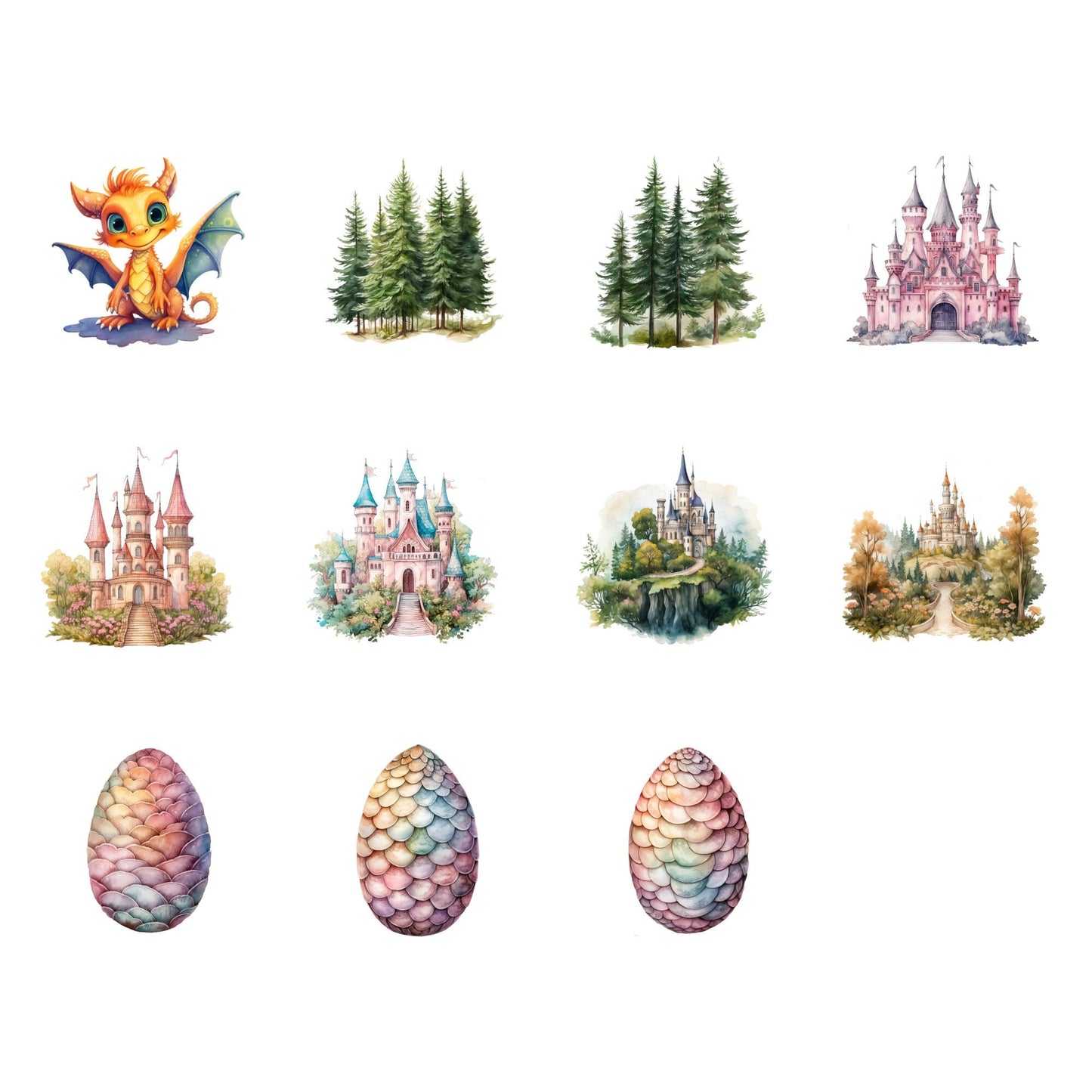 Watercolor Cute Dragon Clipart