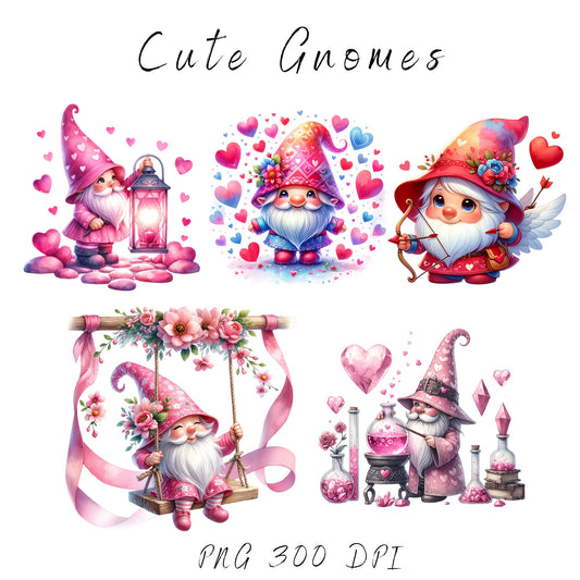 Watercolor Valentine's Gnome Clipart