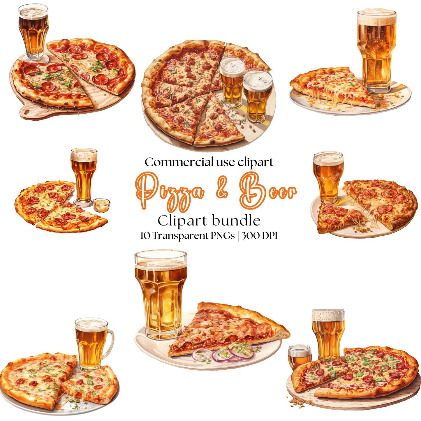 Pizza and Beer Clipart