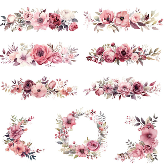 Clipart floral de acuarela rosa polvoriento