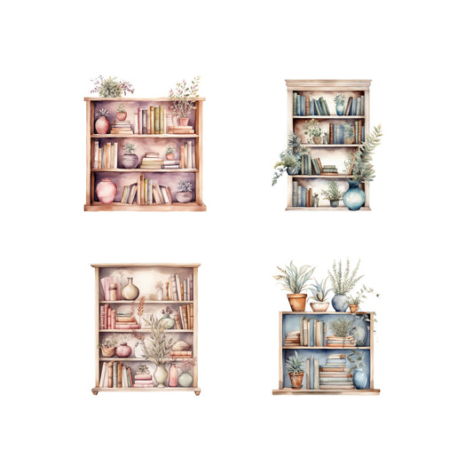 Watercolor Boho Bookshelf Clipart
