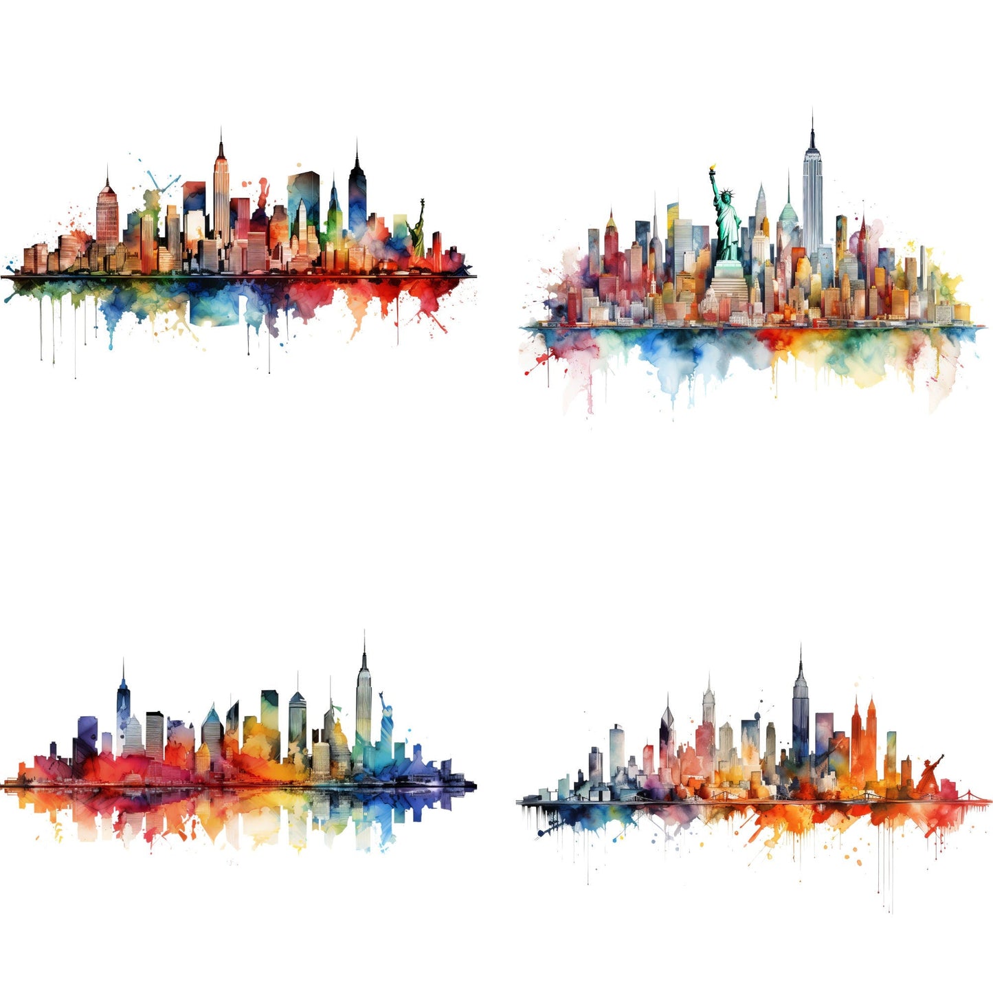 Watercolor Vibrant Abstract New York Skyline Clipart
