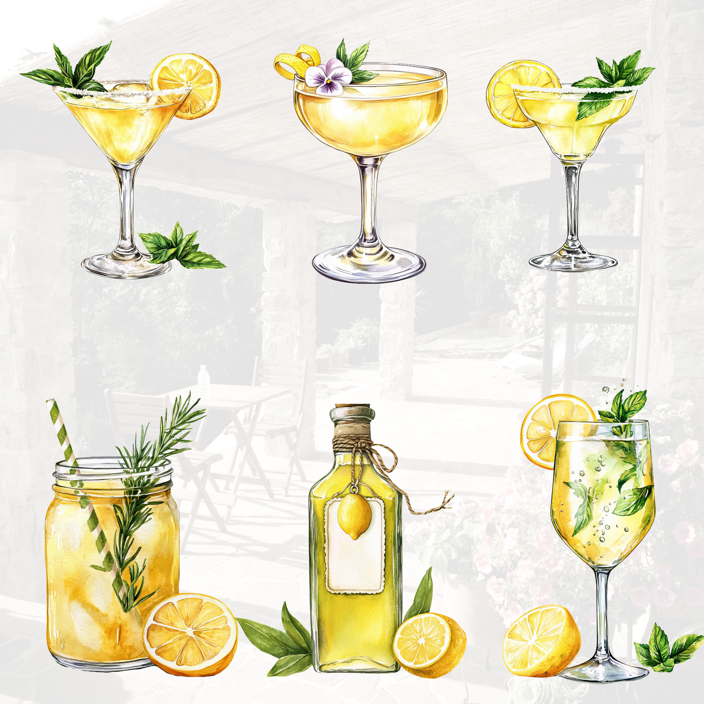 a painting of lemonade and lemonade in glasses