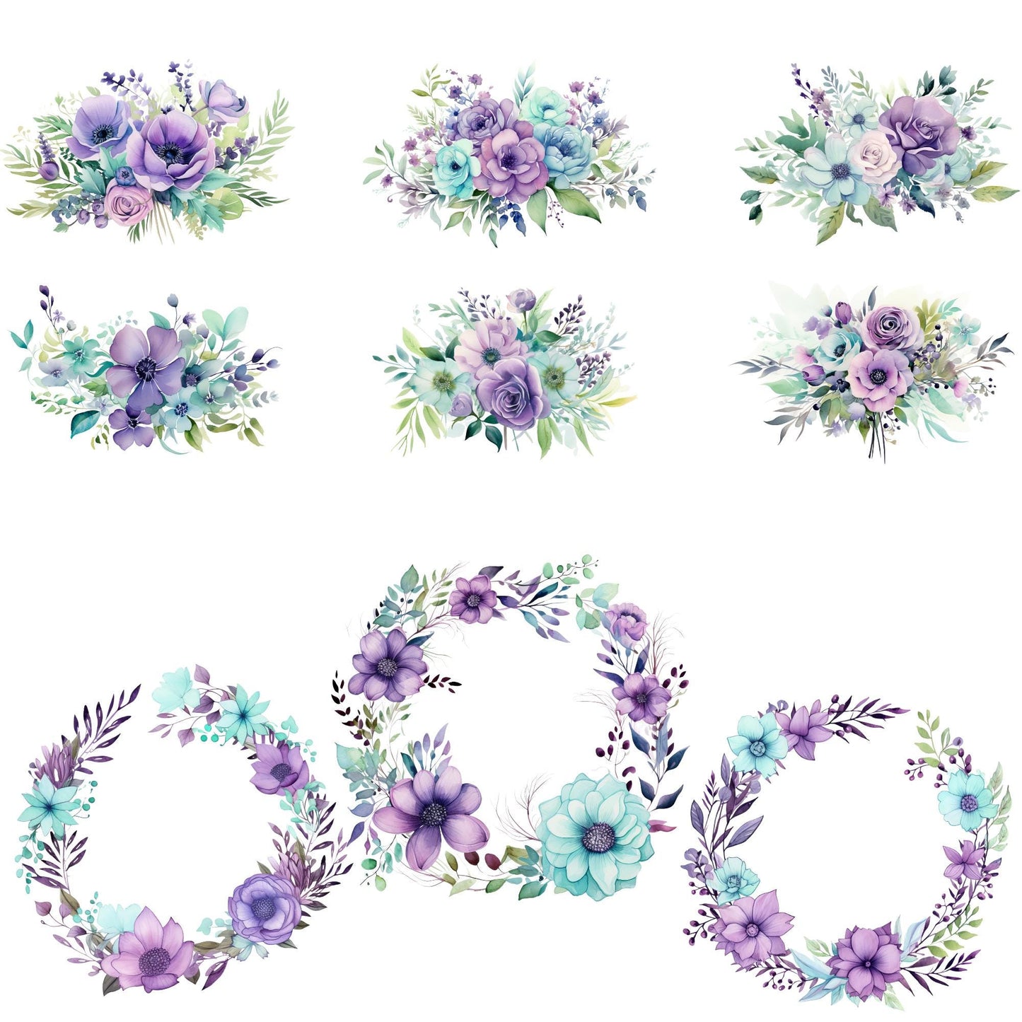Purple and Mint Green Floral Clipart