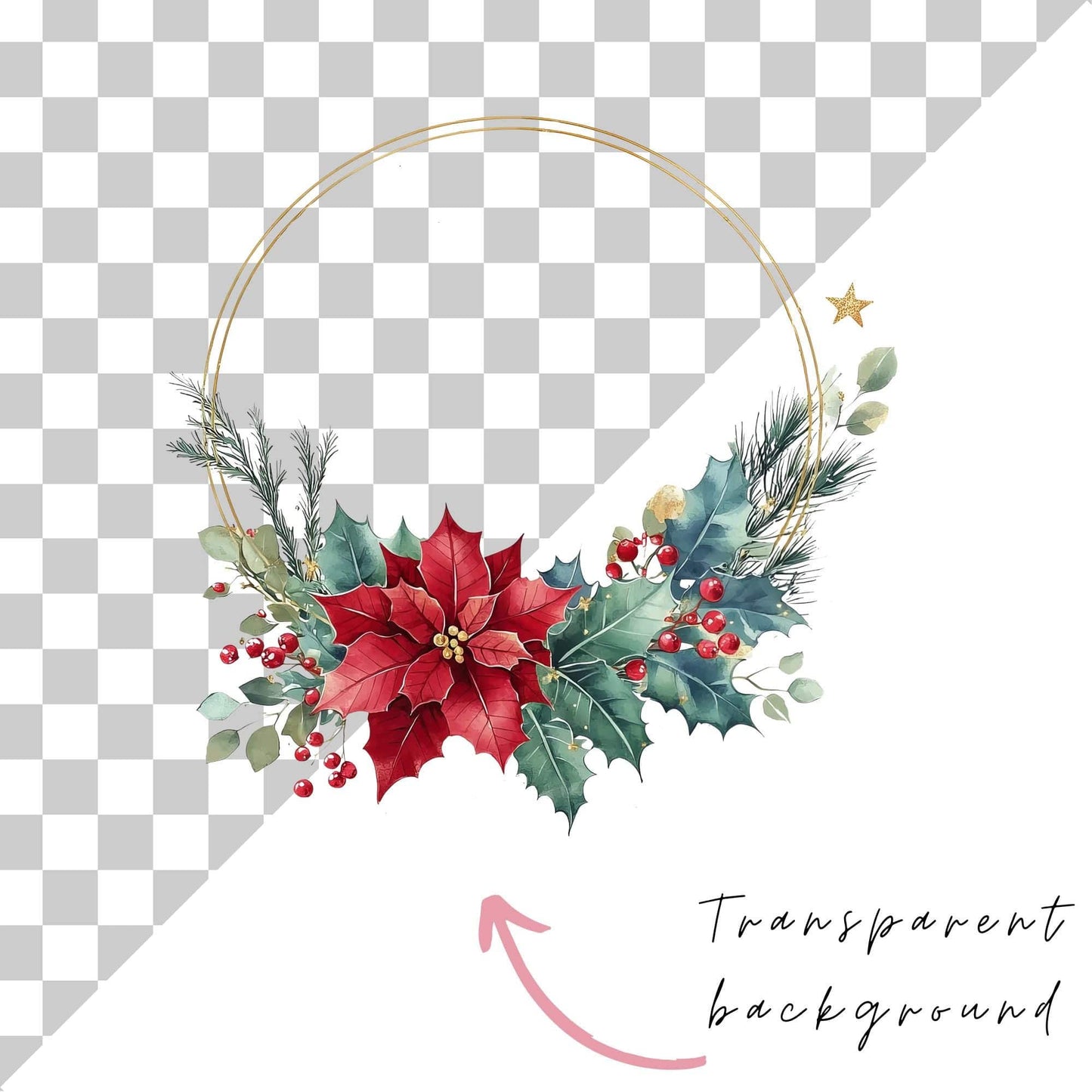 Christmas Poinsettia Wreath Clipart Single