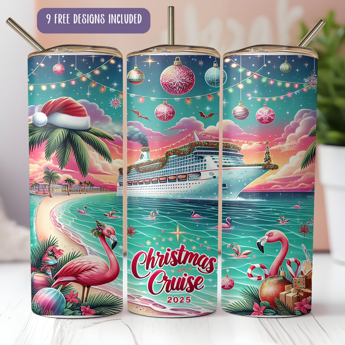 Christmas Cruise Tumbler Wrap PNG | Holiday Vacation Sublimation