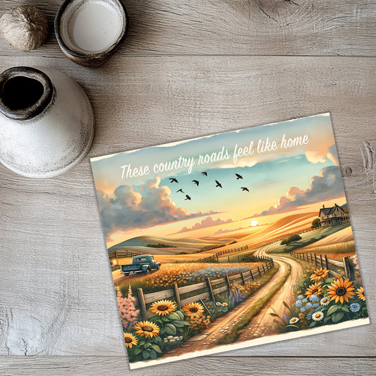 Country Roads Take Me Home Tumbler Wrap PNG | Western Sunflower Sublimation