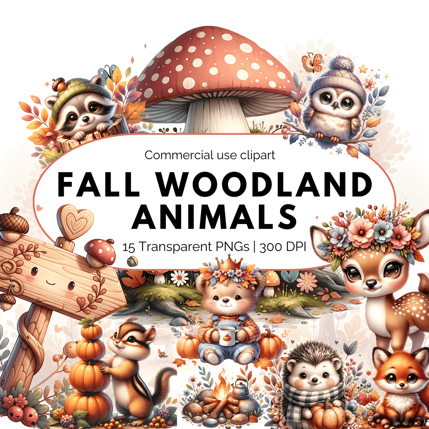 Cute fall woodland animal clipart