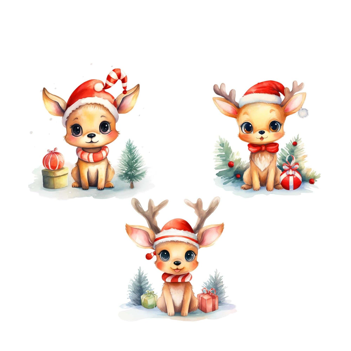 Cute Watercolor Christmas Reindeer Clipart