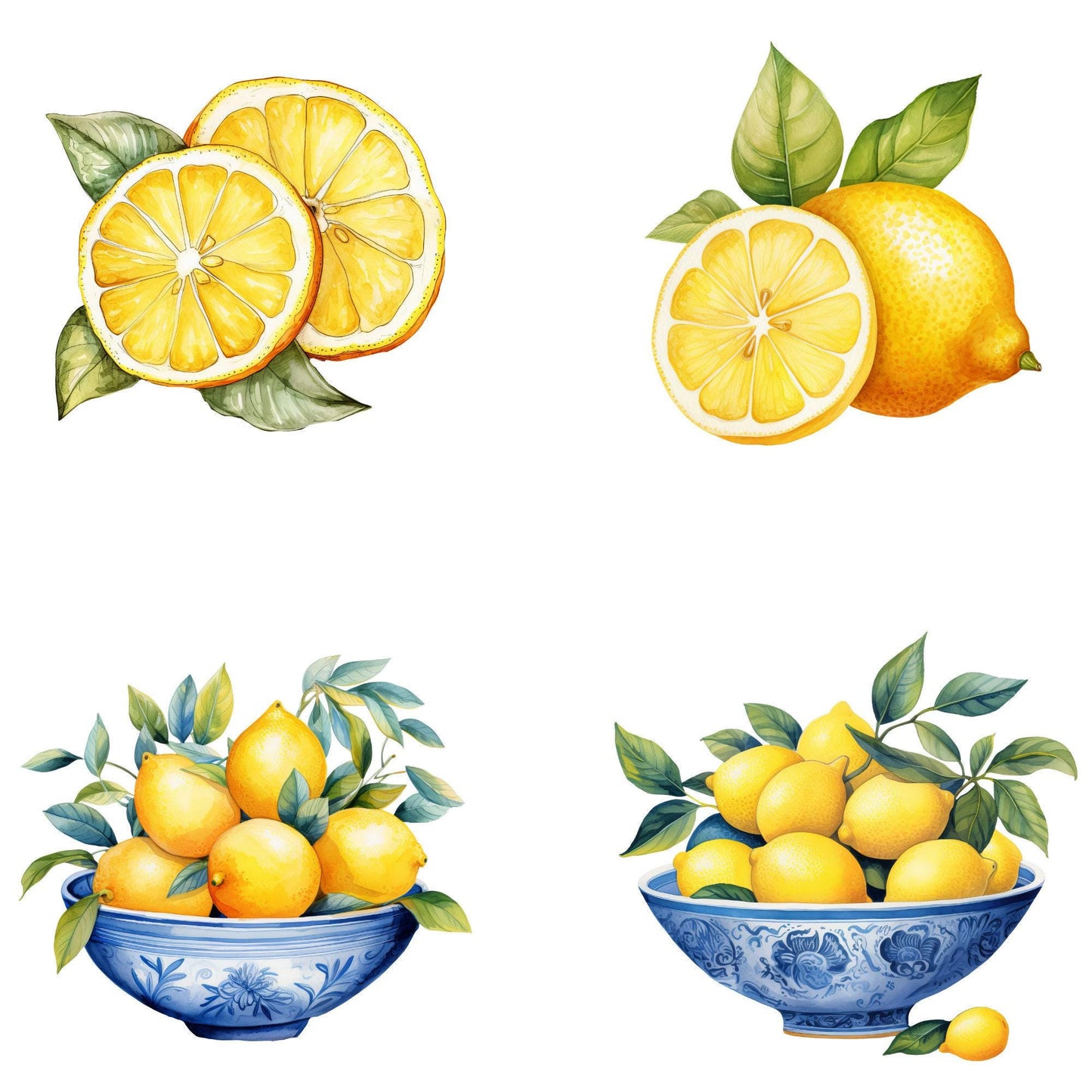 Watercolor Mediterranean Lemon Clipart