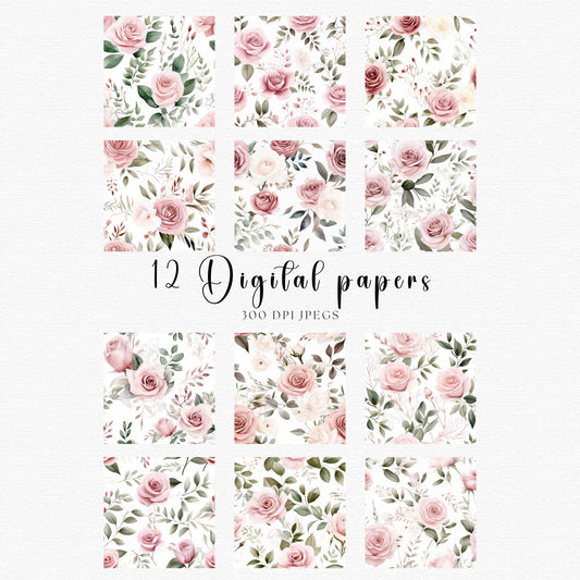 Papeles digitales de rosas rosadas empolvadas