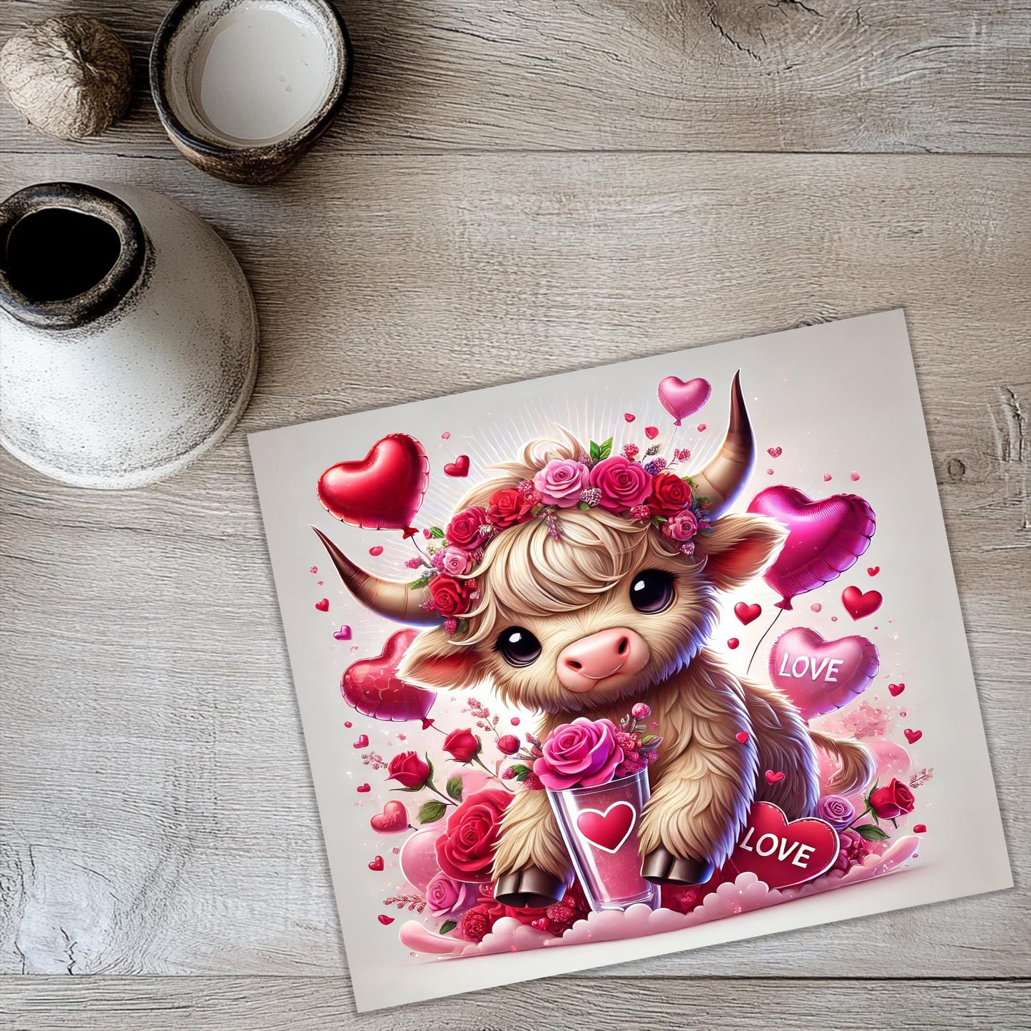 a card with a picture of a cow on it