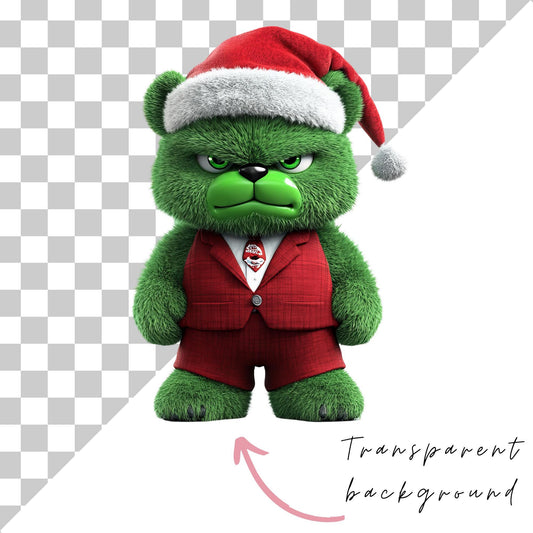 Grumpy Christmas Teddy Bear Clipart Single