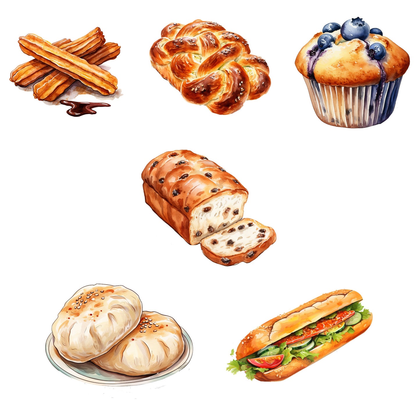 Watercolor Bakery around the world Clipart
