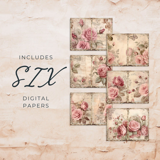 Dusty Pink Floral Junk Journal Pages