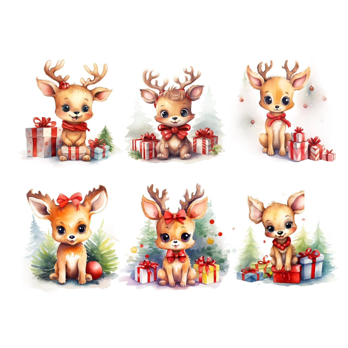 Cute Watercolor Christmas Reindeer Clipart