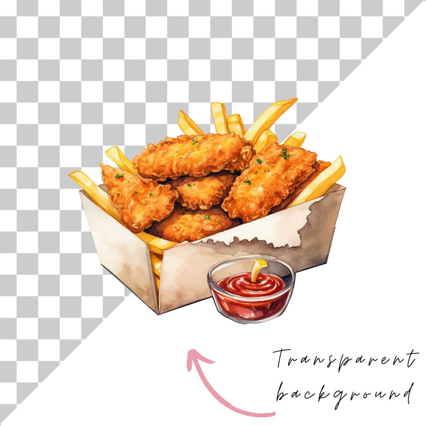 Watercolor Chicken Nuggets Clipart