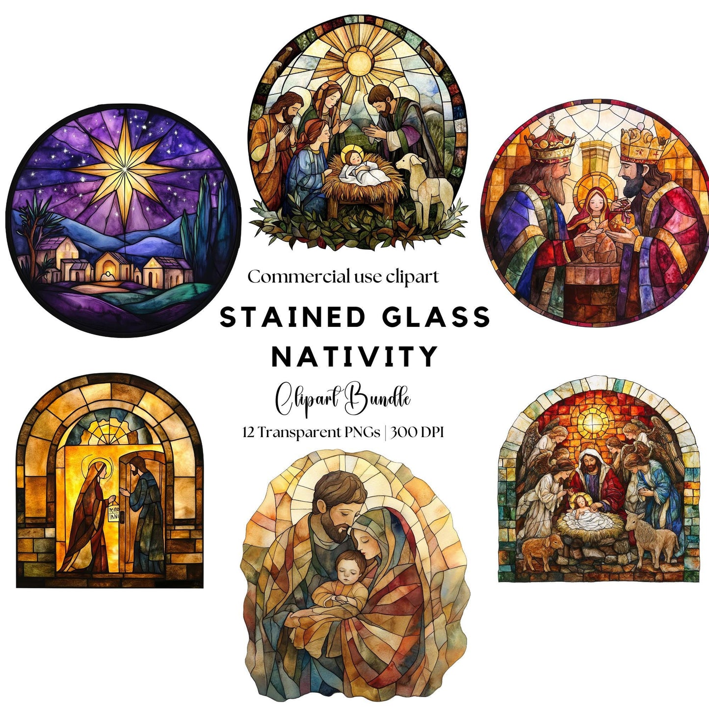 Stained Glass Nativity Clipart