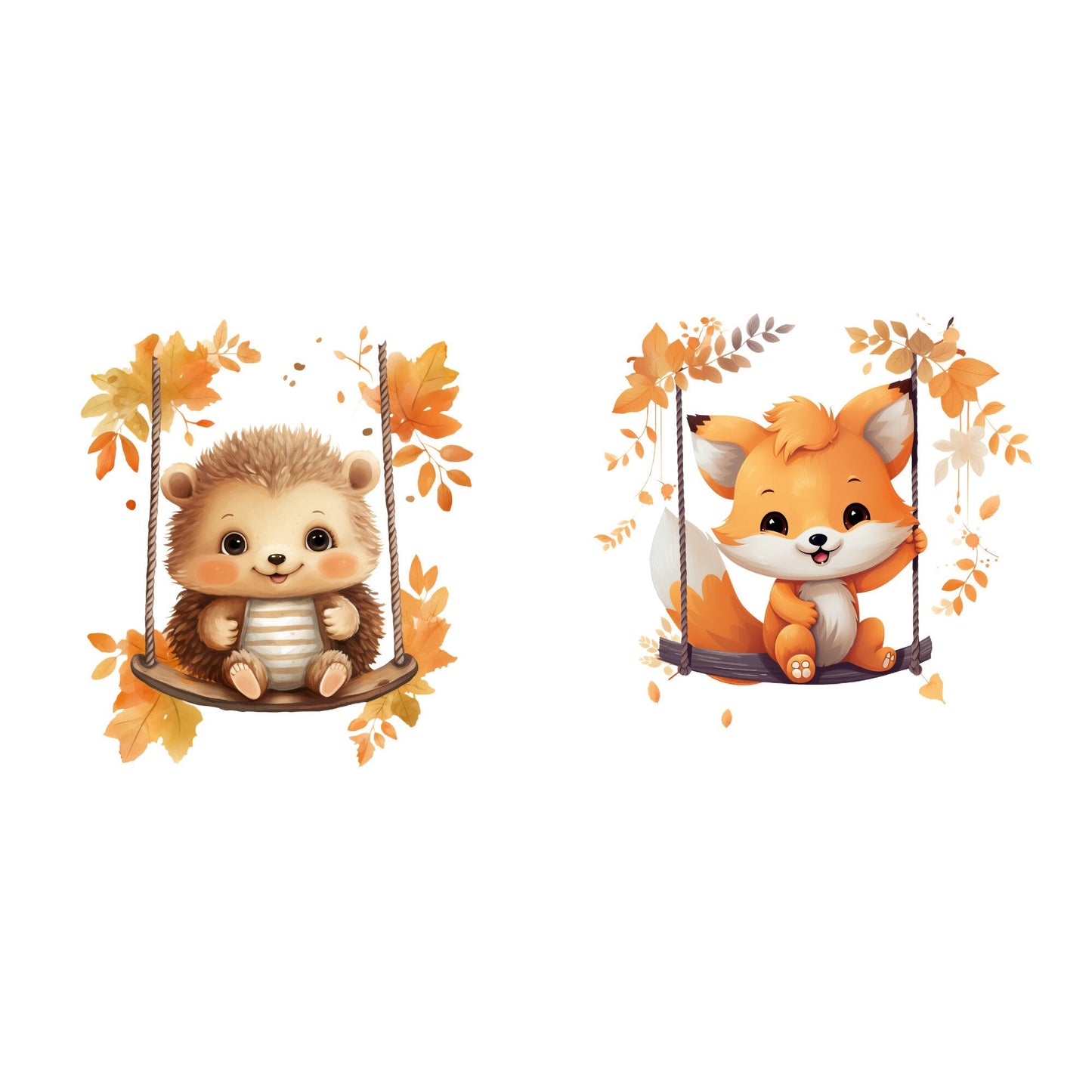 Watercolor Woodland animals on Swings Clipart