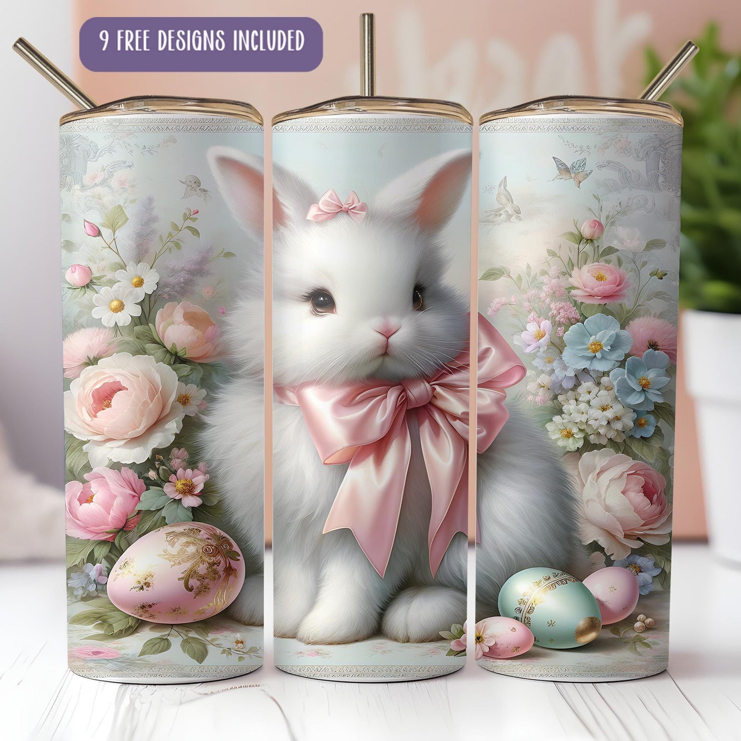 a picture of a white cat with a pink bow