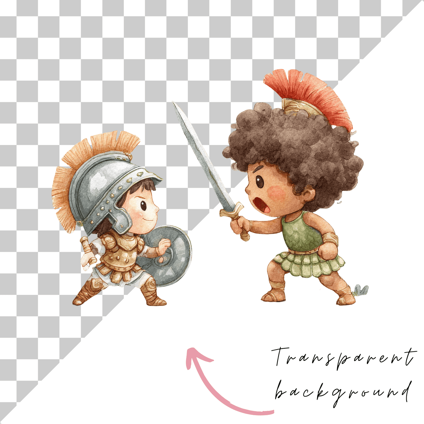 David & Goliath Kids Clipart Bundle (54 PNGs + Background, Commercial Use, Bible Story Clipart)
