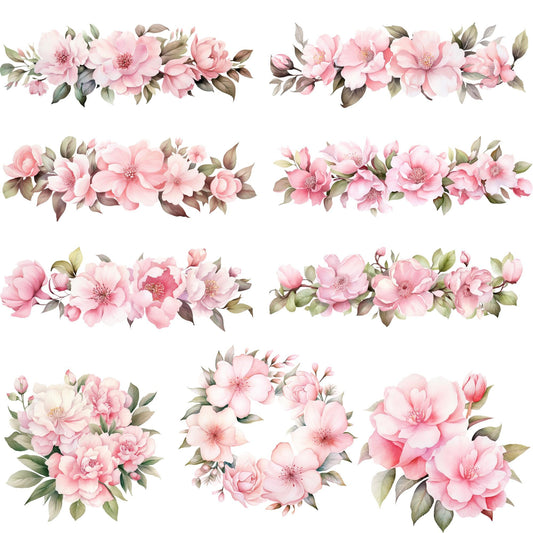 Clipart floral de camelias rosas