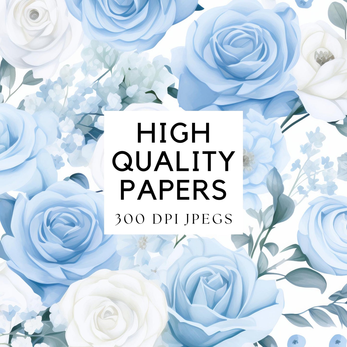 Watercolor Light Blue Floral Digital Papers